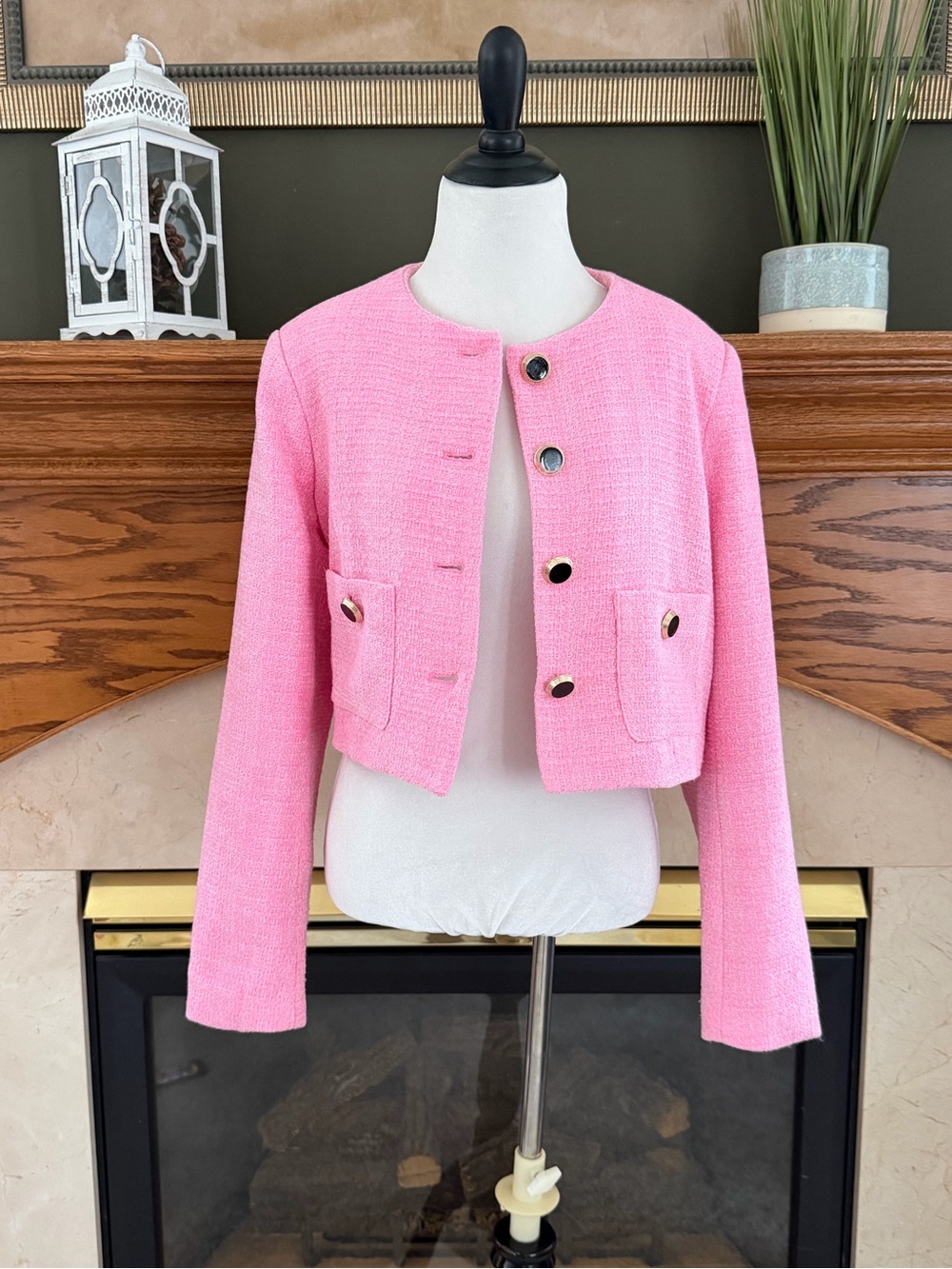 Rachel Zoe Pink Tweed Crop Blazer Jacket Size 8 NWOT